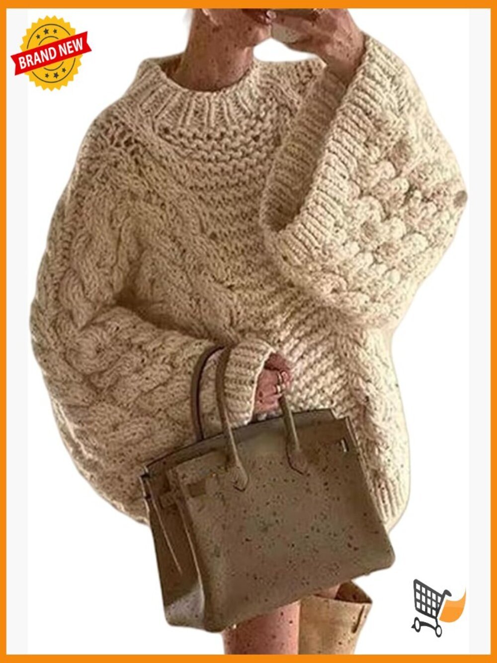 Oversized Cable Knit Sweater Crewneck Pullover Chunky Slouchy Tunic